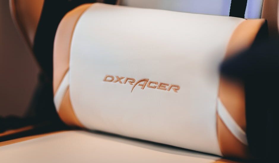 Lumbar support cushion attached to a car seat, showing the DXRacer logo, for best car lumbar support cushions guide.