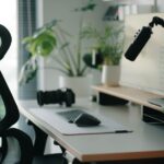 A smart sensing chair positioned at a desk, illustrating posture detection technology.